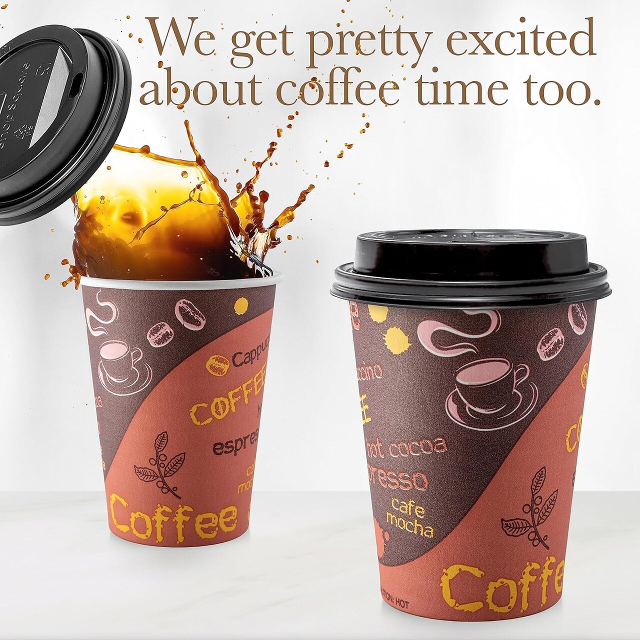 Disposable Coffee Cups with Lids 12 oz (100 Pack) - To Go Paper Coffee Cups for Hot & Cold Beverages, Tea, Hot Chocolate, Water, Juice, Eco Friendly